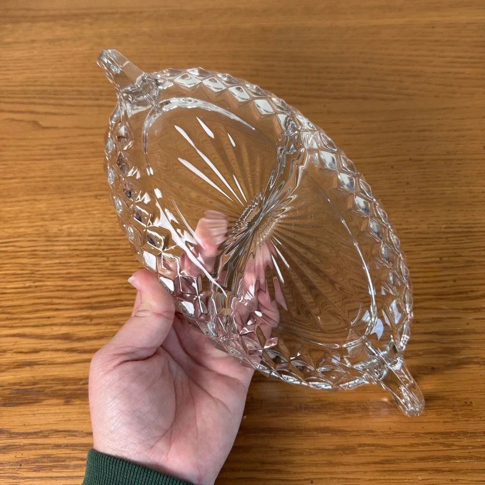 Fostoria Vintage Glass Divided Relish Dish Oval Embossed Serving‎ Tray